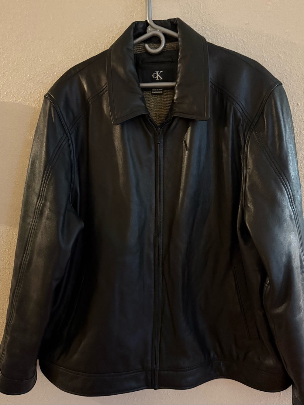 Calvin Klein mens black leather jacket size xxl